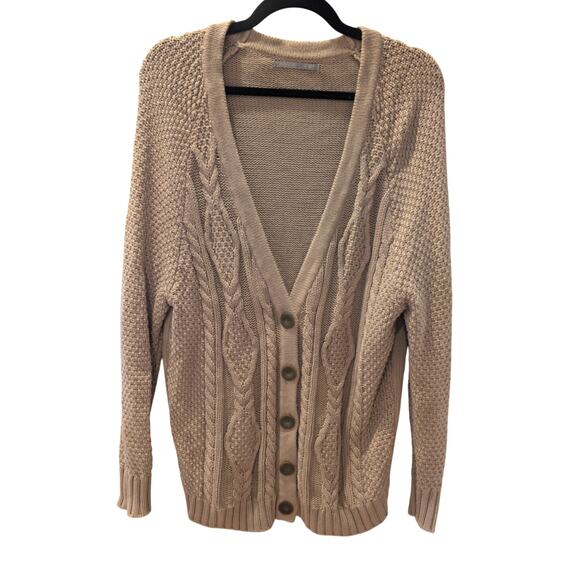 Rubbish Taupe Cable Knit Chunky Button Front Cardigan Sweater Size XS Cotton - Picture 1 of 6